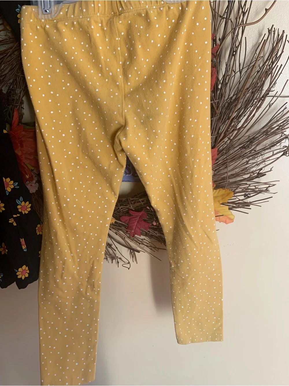 Girls size 5 Fall Sunflower Outfit, Flowy Dress and matching polka dot leggings